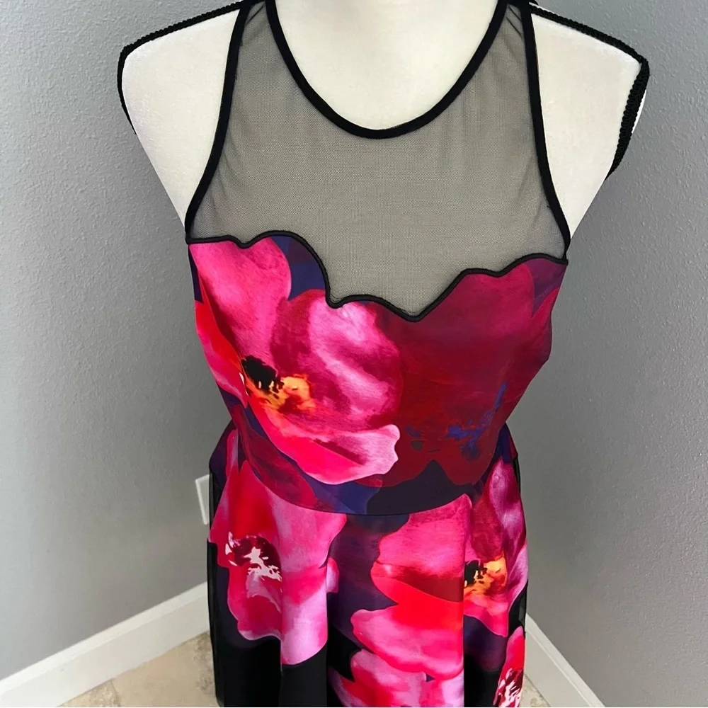 Badgley Mischka Black and Pink Halter Midi Sundress - Picture 3 of 12